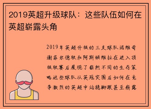 2019英超升级球队：这些队伍如何在英超崭露头角